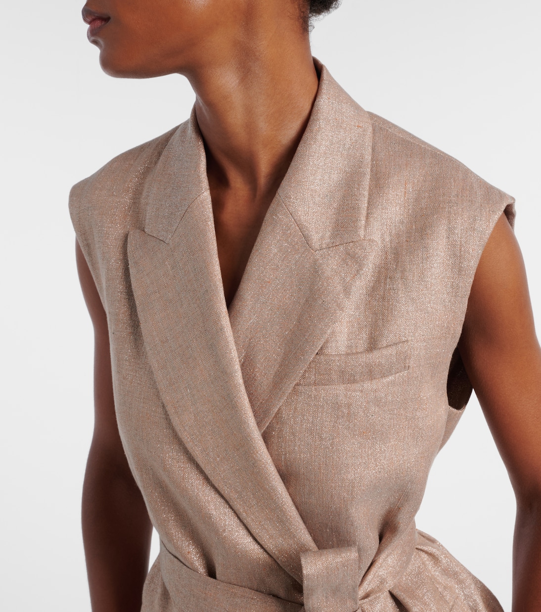 Belted linen-blend vest | Brunello Cucinelli