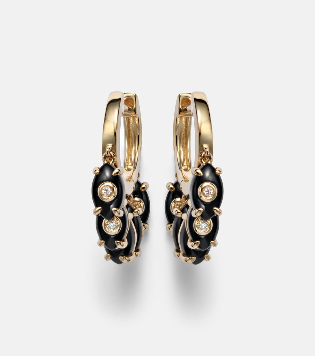 Pendientes de aro de oro de 14 ct (585/1000) con ónix y diamantes | Sydney Evan