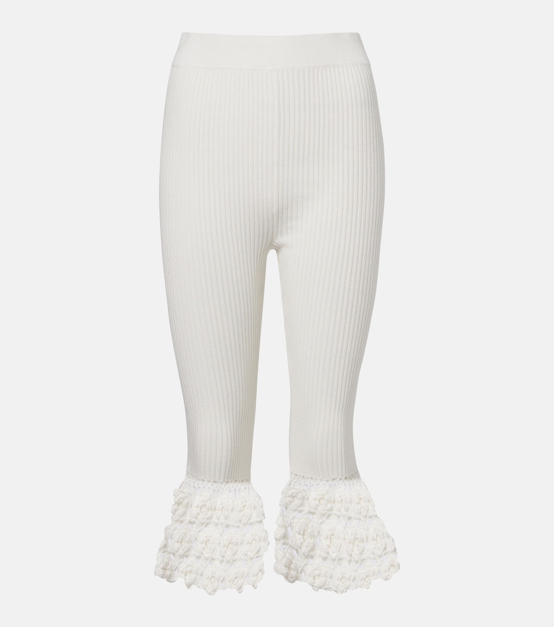 Crochet-trimmed ribbed cotton-blend capri pants | Ganni