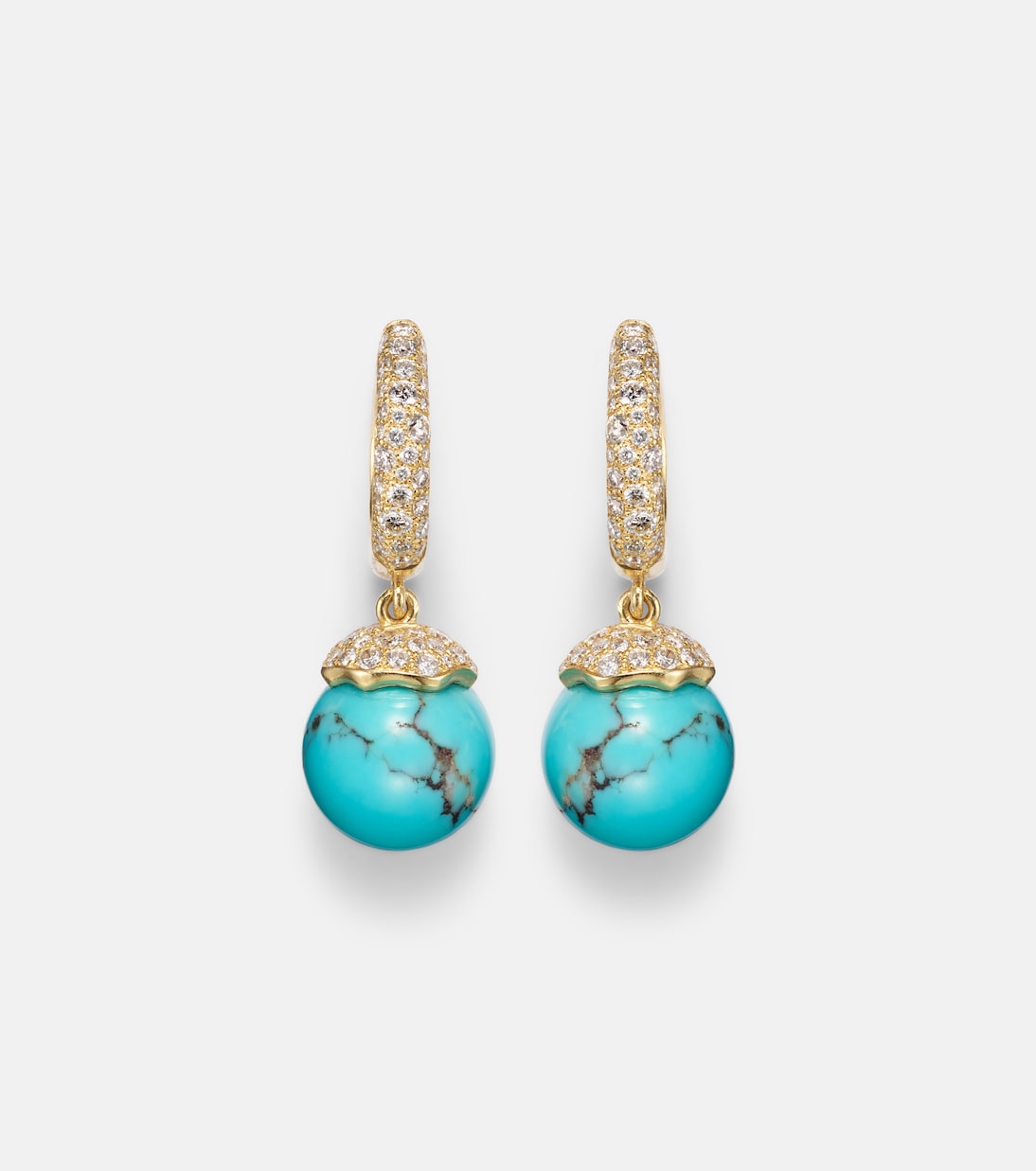 Orb 18kt gold hoop earrings with turquoise and diamonds | Octavia Elizabeth