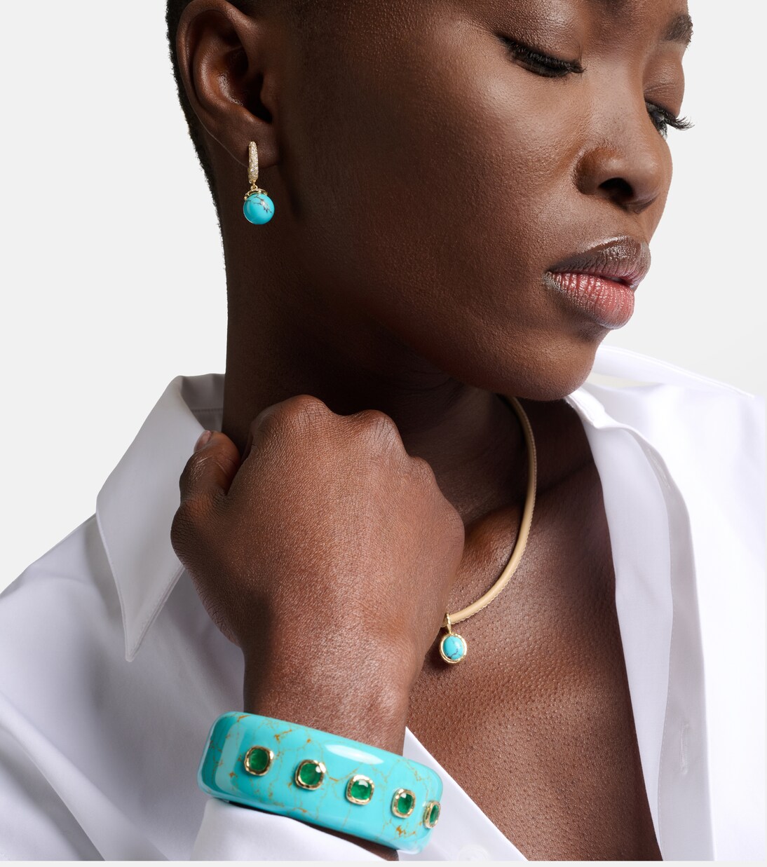 Orb 18kt gold hoop earrings with turquoise and diamonds | Octavia Elizabeth