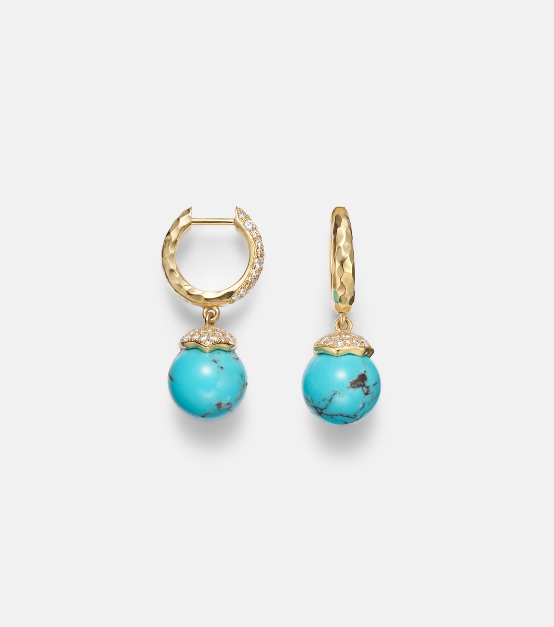 Orb 18kt gold hoop earrings with turquoise and diamonds | Octavia Elizabeth