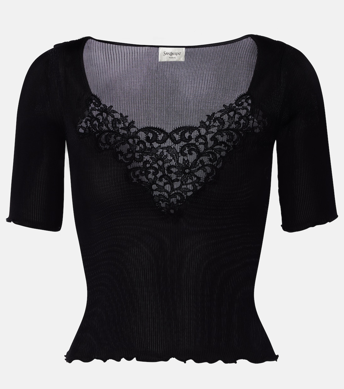 Lace-trimmed ribbed-knit silk top | Saint Laurent
