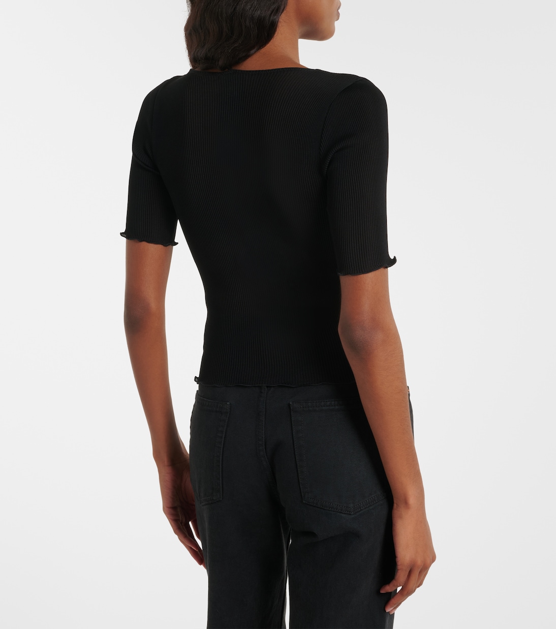 Lace-trimmed ribbed-knit silk top | Saint Laurent