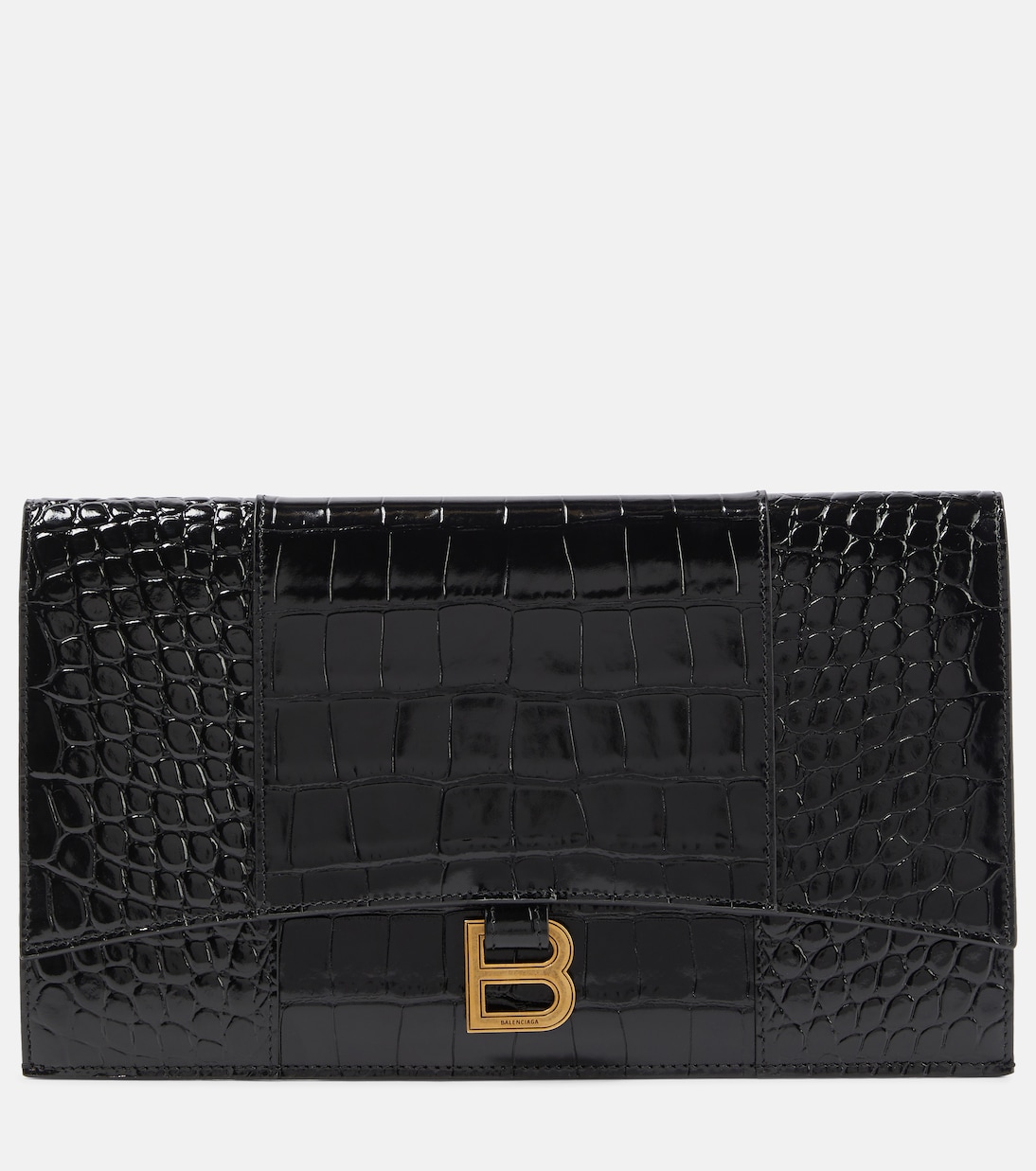 Hourglass Small croc-effect leather clutch | Balenciaga