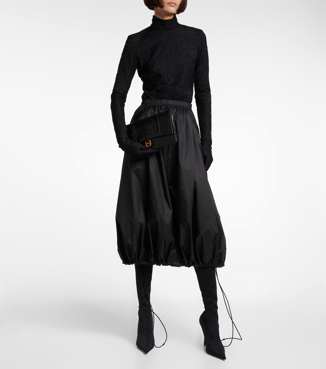 Hourglass Small croc-effect leather clutch | Balenciaga