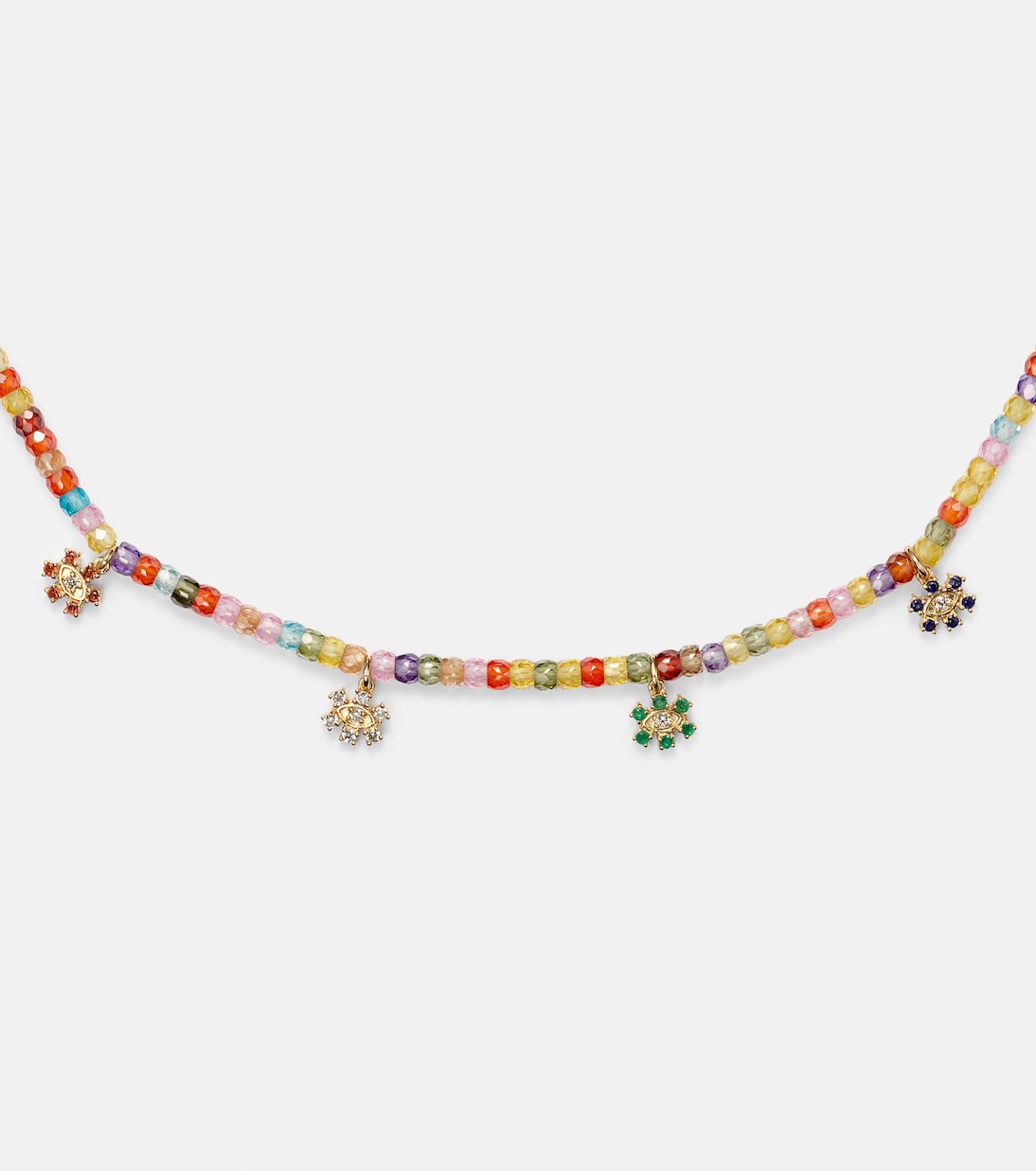 Halskette Evil Eye aus Zirkon mit 14kt Gelbgold (585/1000) und Edelsteinen | Sydney Evan