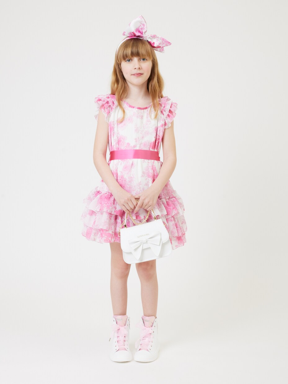 Floral bow-detail georgette dress | Monnalisa