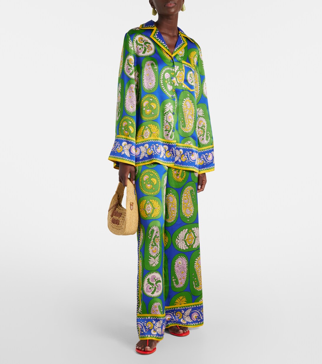 Pantalon ample imprimé en satin de soie | Alémais