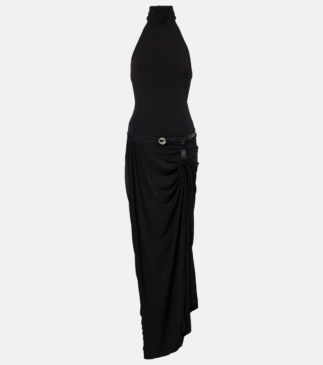 Belted asymmetric draped halterneck maxi dress | Coperni