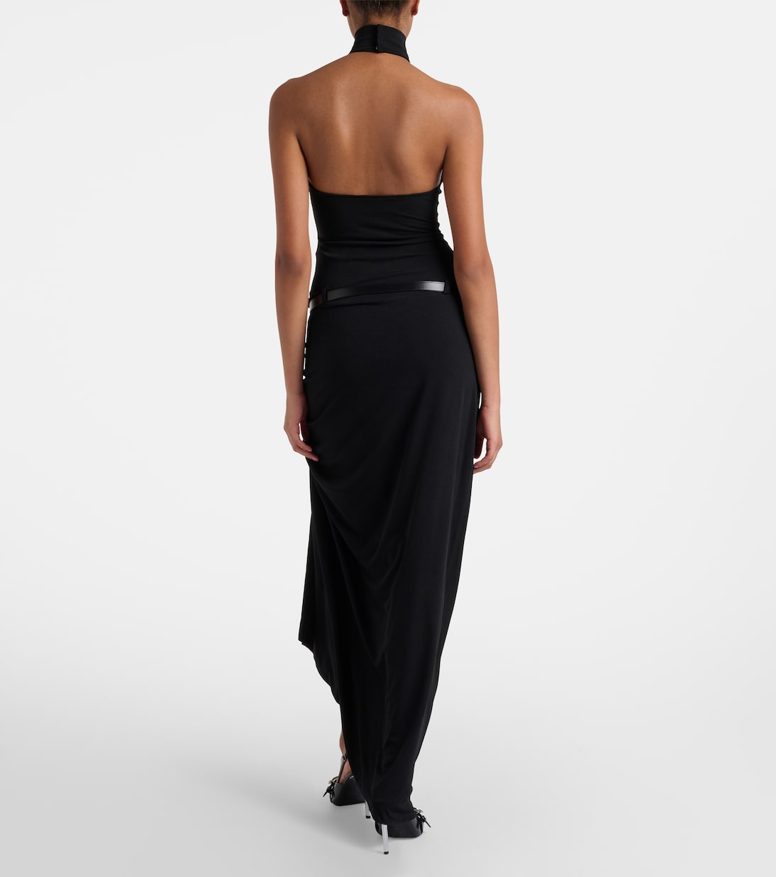 Belted asymmetric draped halterneck maxi dress | Coperni