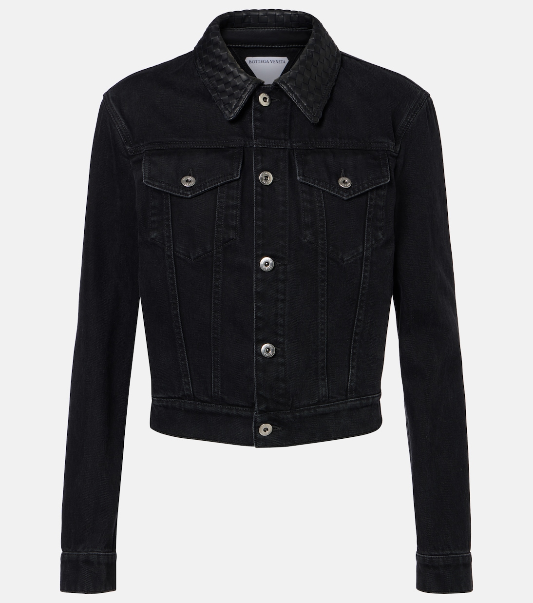 Intrecciato leather-trimmed denim jacket | Bottega Veneta