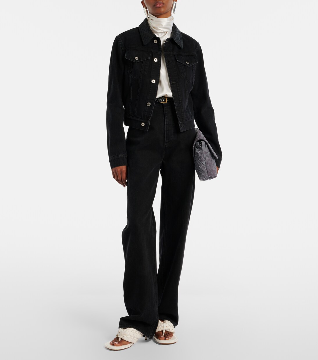 Intrecciato leather-trimmed denim jacket | Bottega Veneta