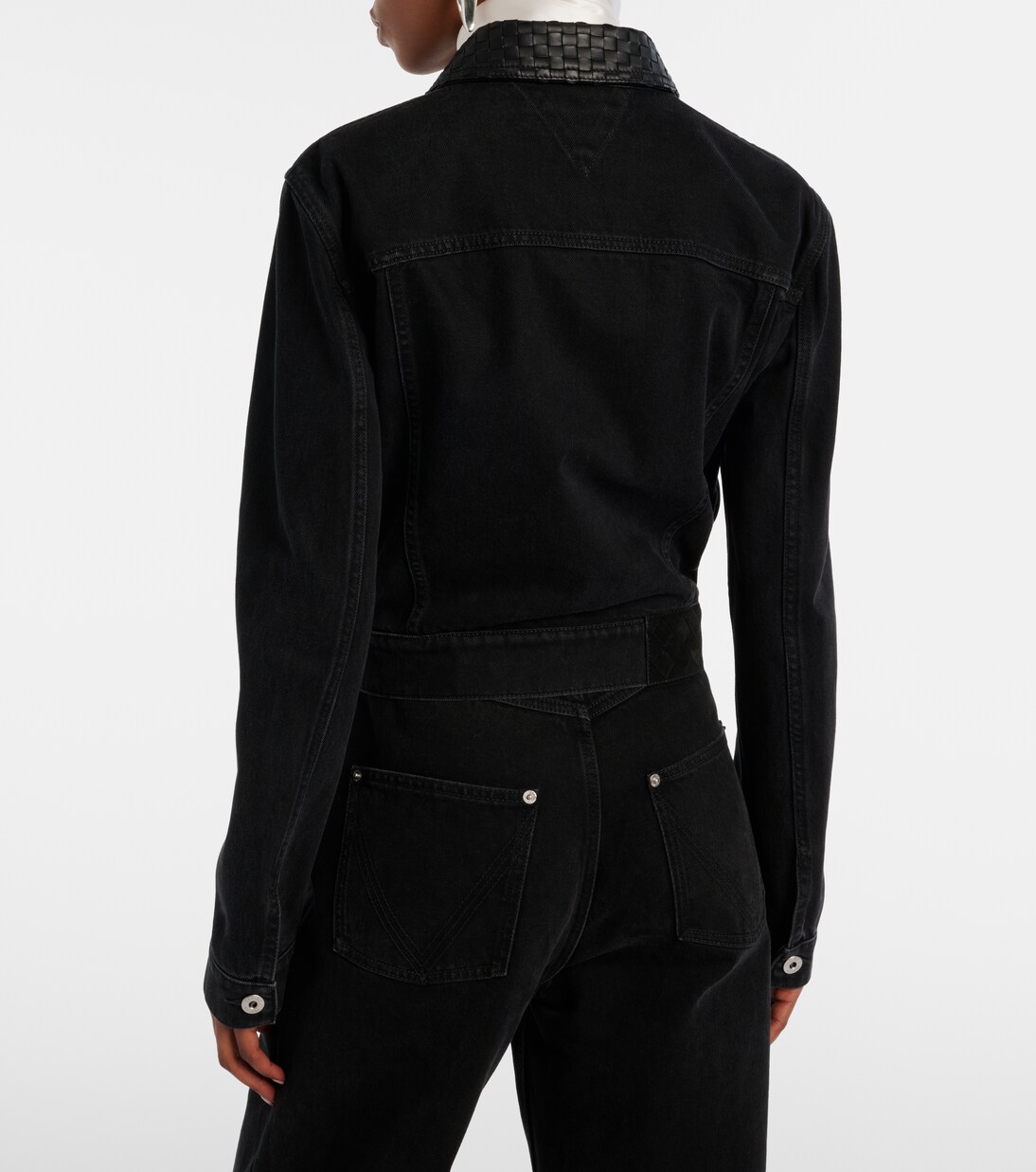 Intrecciato leather-trimmed denim jacket | Bottega Veneta