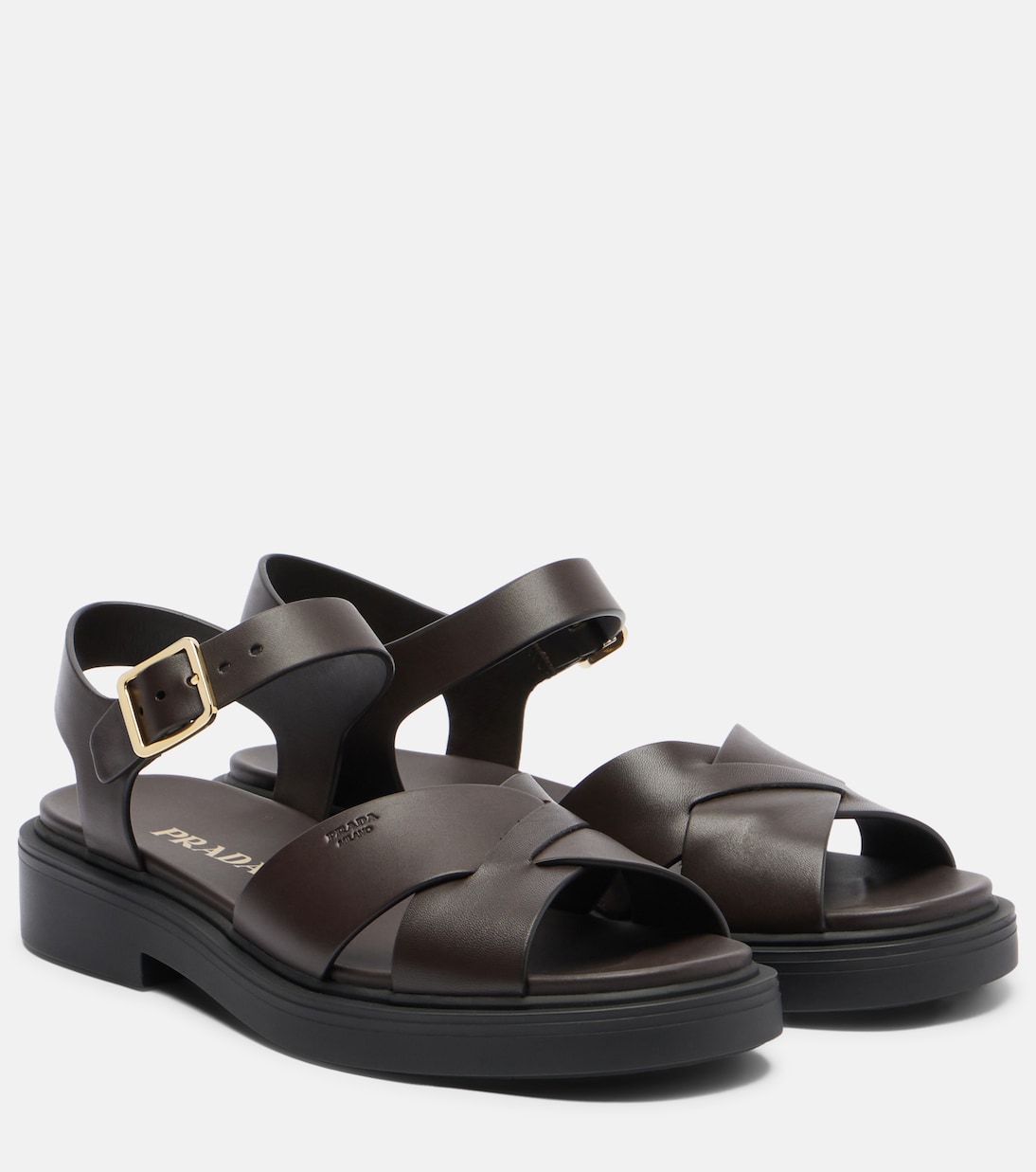 Leather platform sandals | Prada