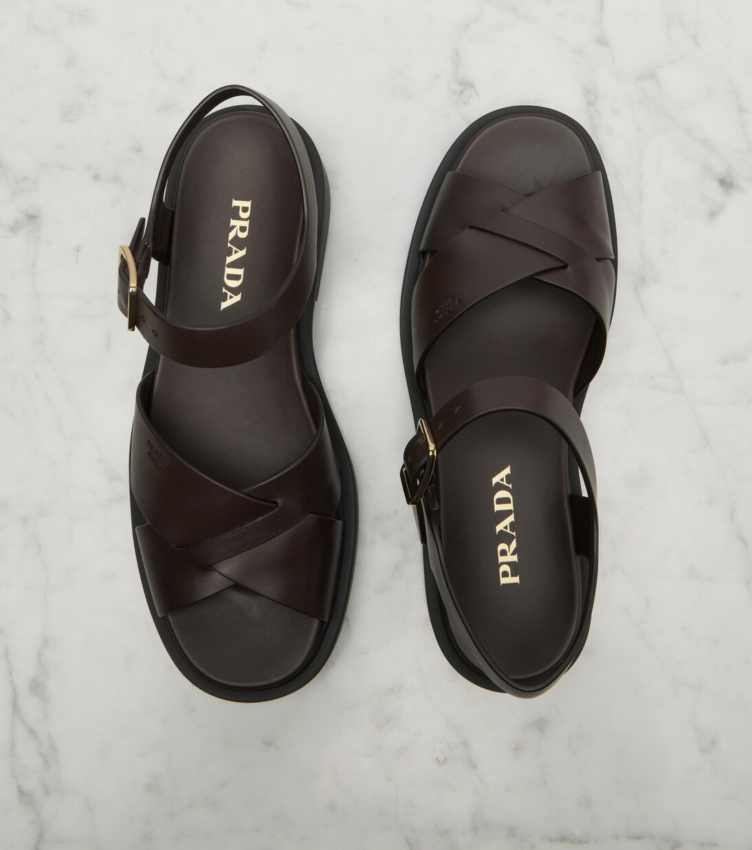 Leather platform sandals | Prada