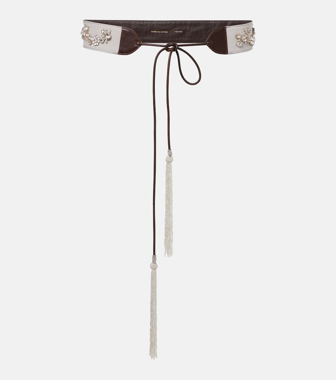 Embellished leather-trimmed cotton belt | Dries Van Noten