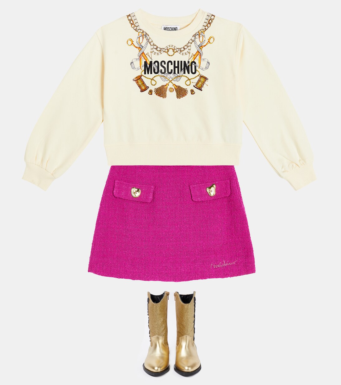 Logo glitter leather cowboy boots | Moschino Kids