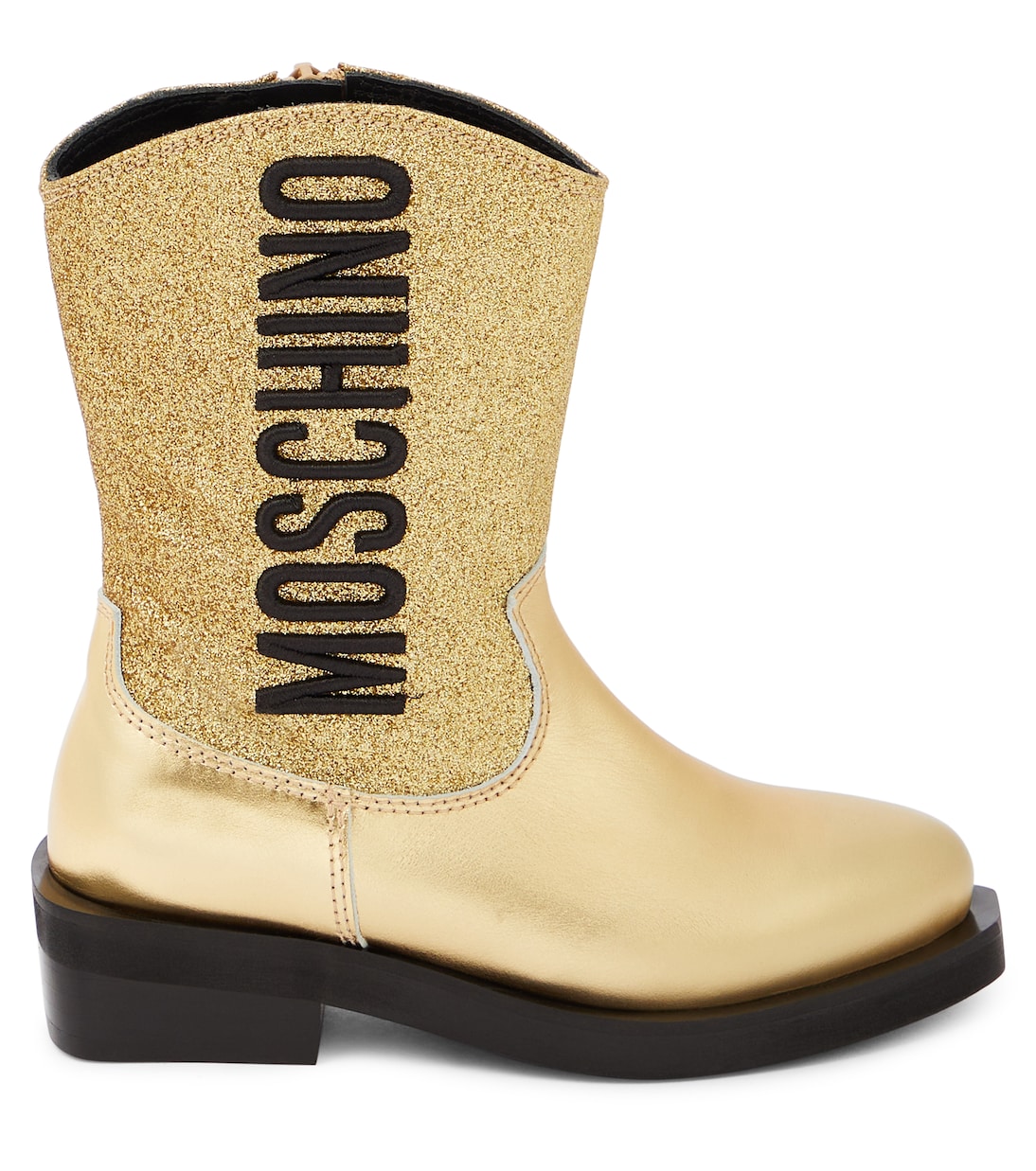 Logo glitter leather cowboy boots | Moschino Kids