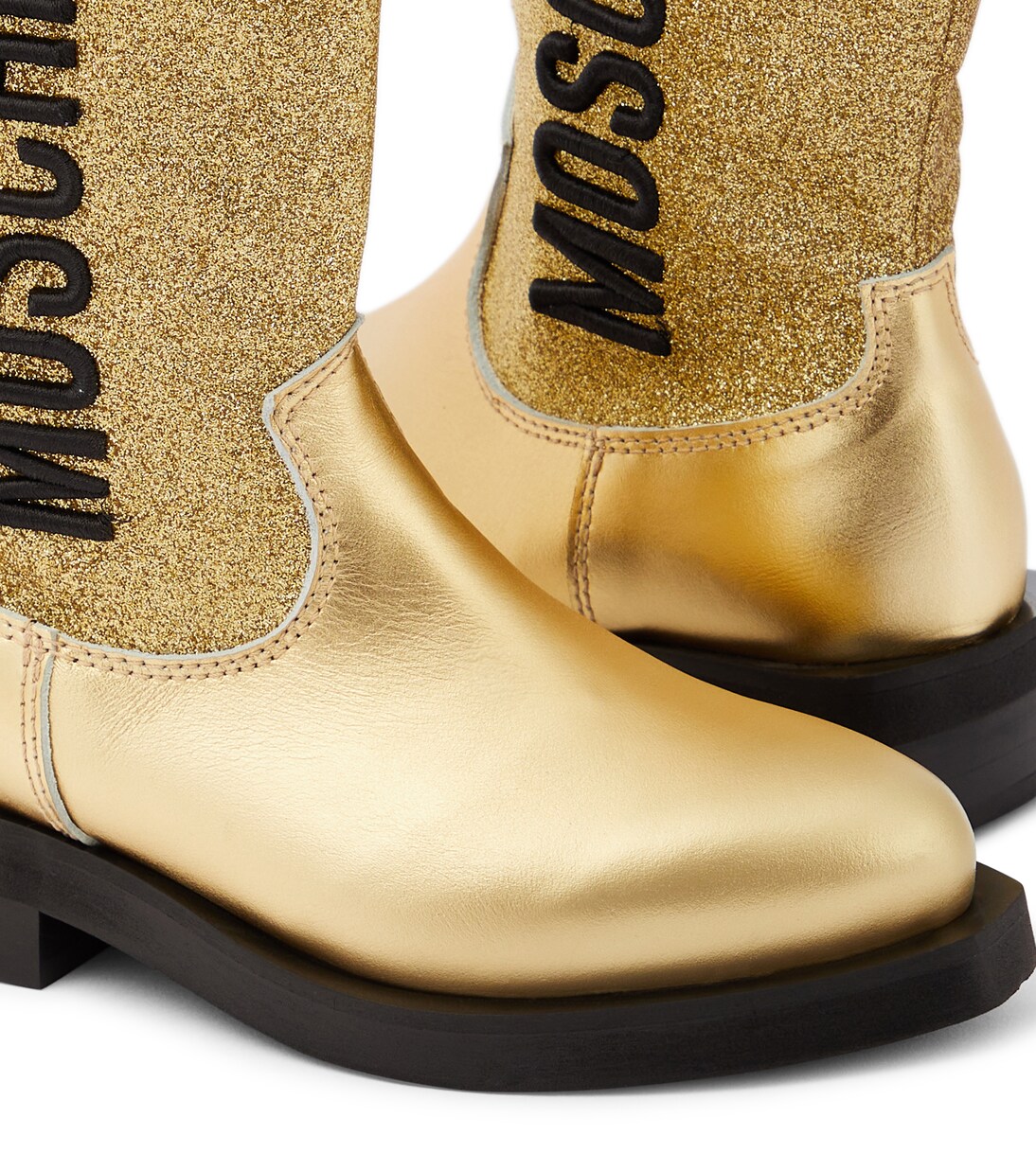 Logo glitter leather cowboy boots | Moschino Kids
