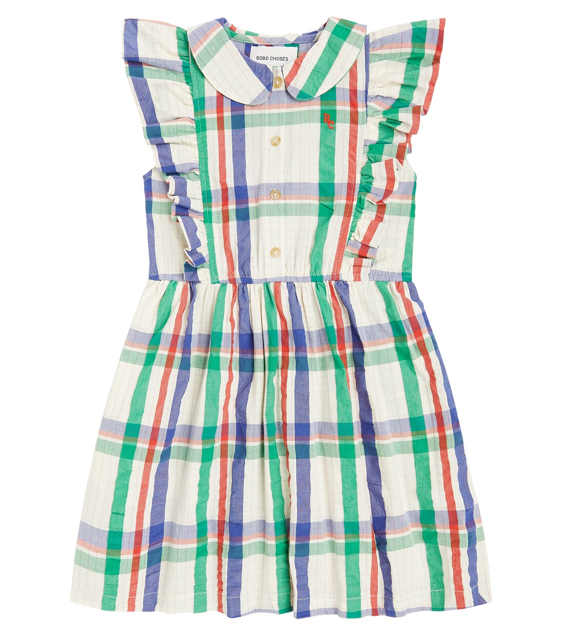 Checked ruffle-trimmed cotton dress | Bobo Choses