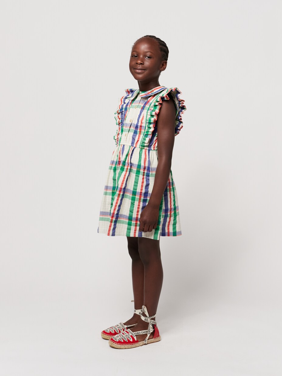 Checked ruffle-trimmed cotton dress | Bobo Choses