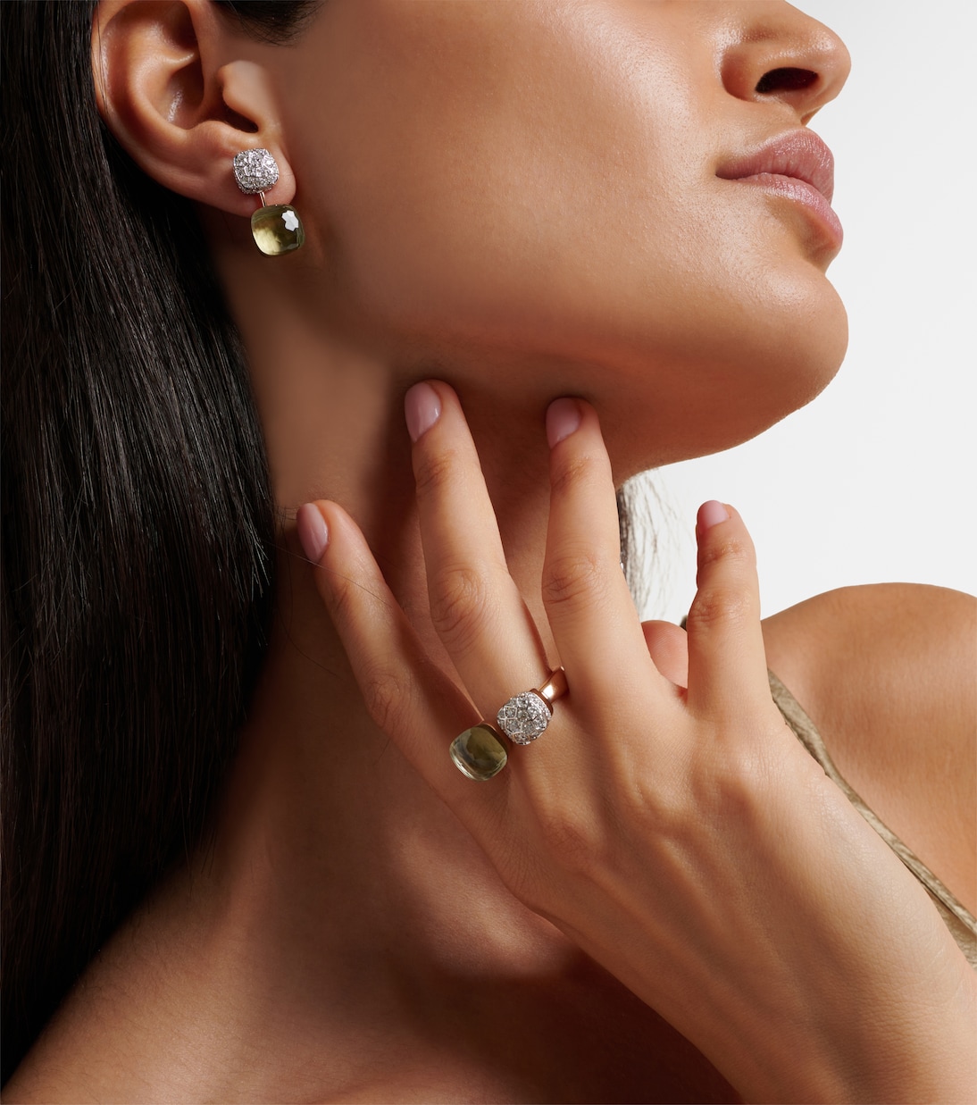 Boucles d'oreilles Nudo en or rose et blanc 18 ct, prasiolite et diamants | Pomellato