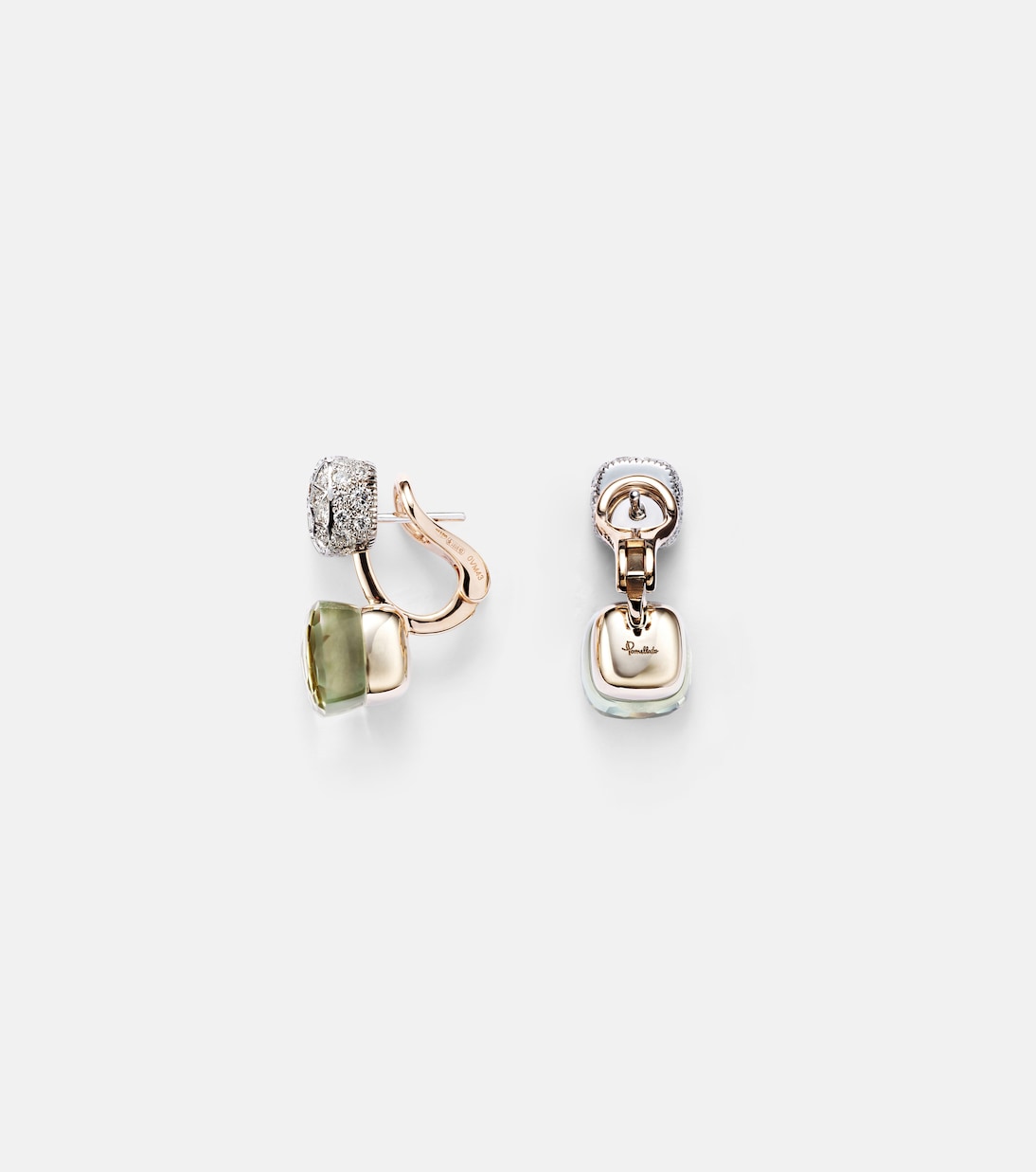 Boucles d'oreilles Nudo en or rose et blanc 18 ct, prasiolite et diamants | Pomellato