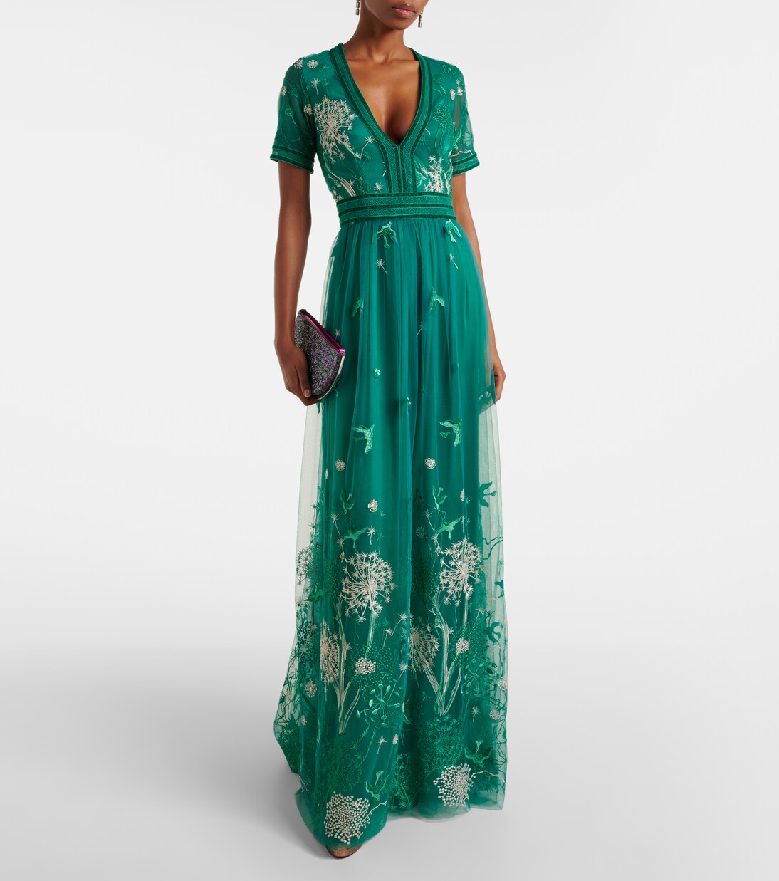 Robe longue brodée à fleurs | Costarellos