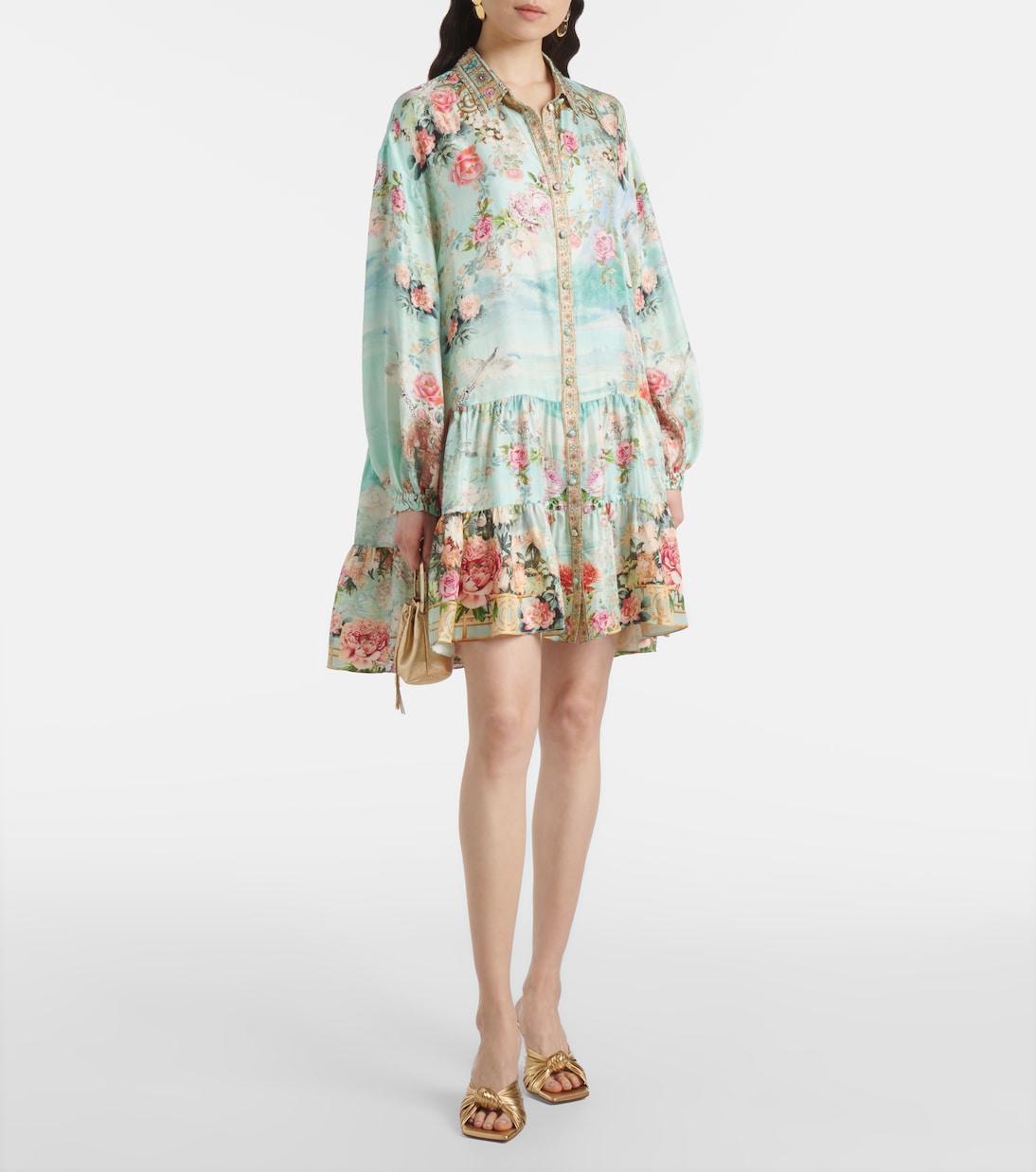 Robe chemise en soie à fleurs | Camilla