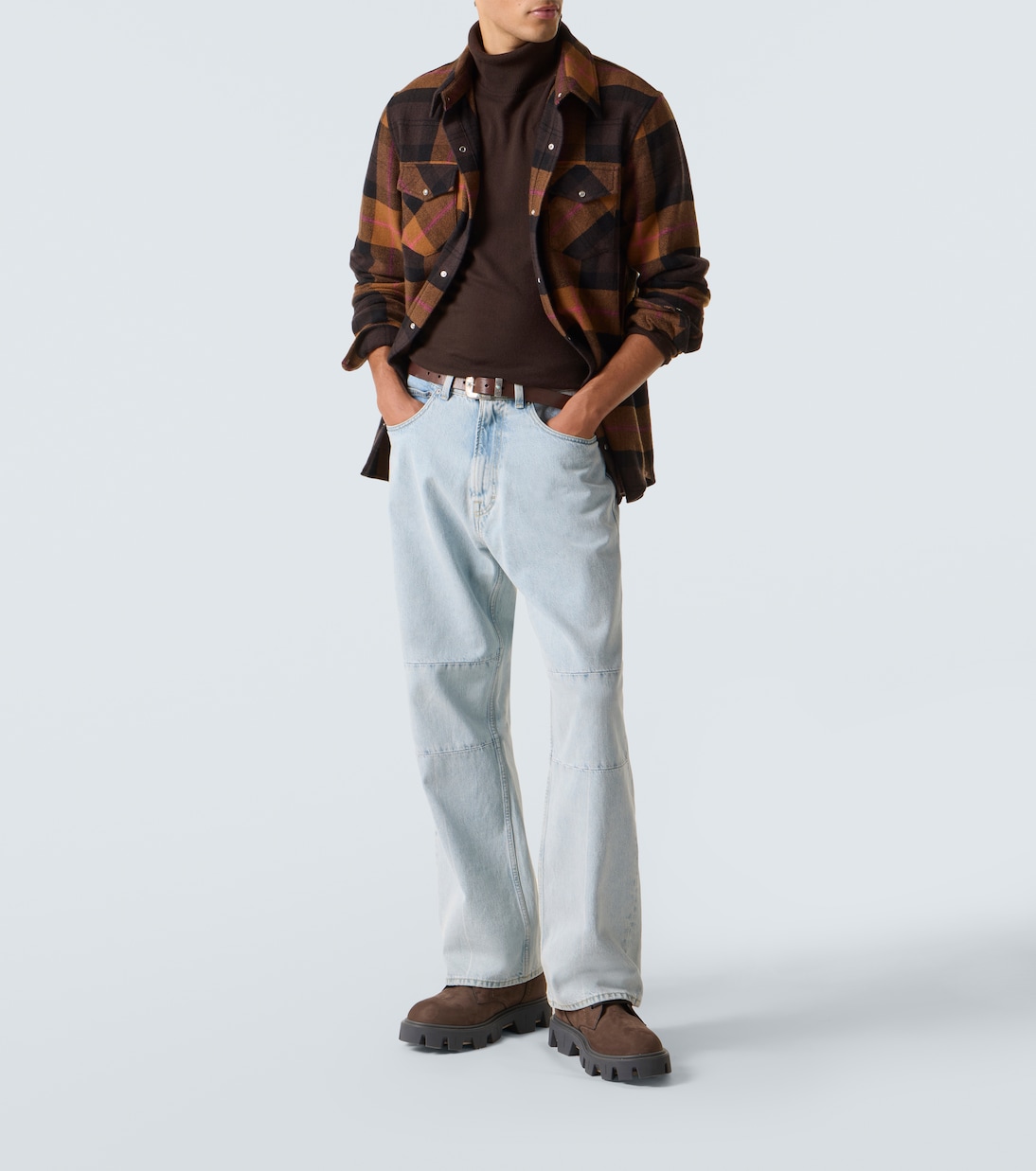 Camicia in cashmere a quadri con pietra di luna | God's True Cashmere