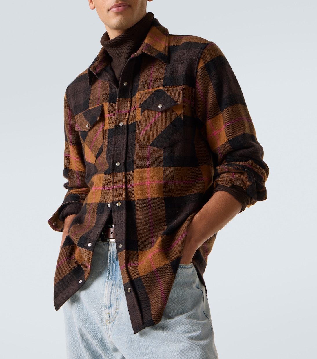 Camicia in cashmere a quadri con pietra di luna | God's True Cashmere