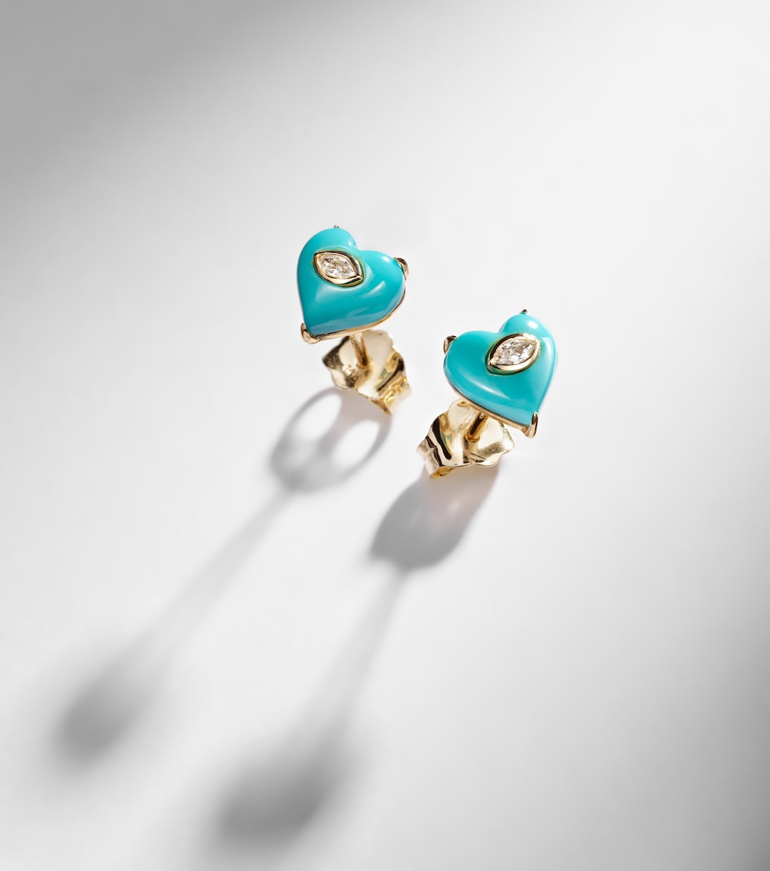 14kt gold (585/1000) stud earrings with diamonds and turquoises | Sydney Evan