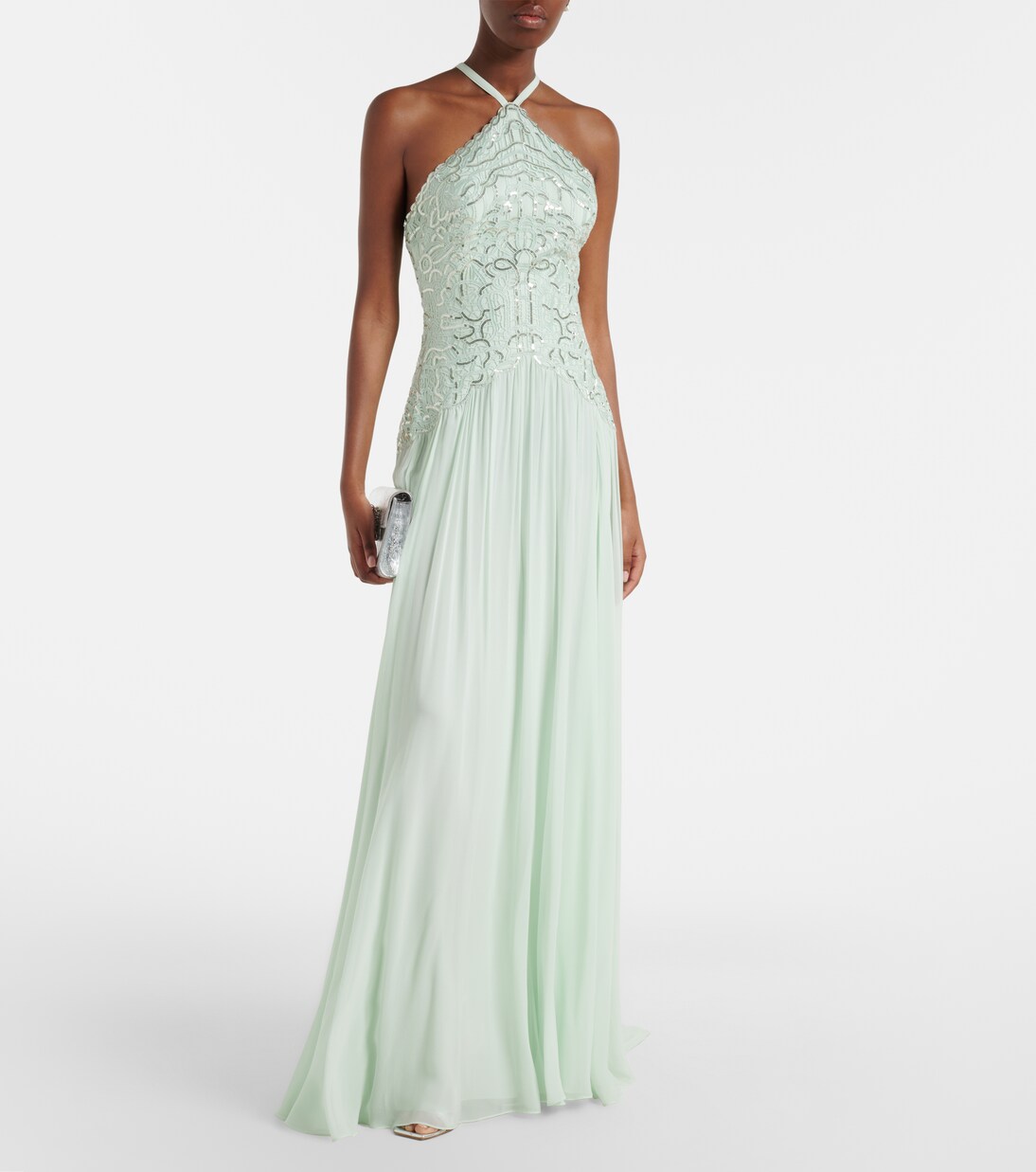 Abito lungo in misto seta con paillettes | Elie Saab