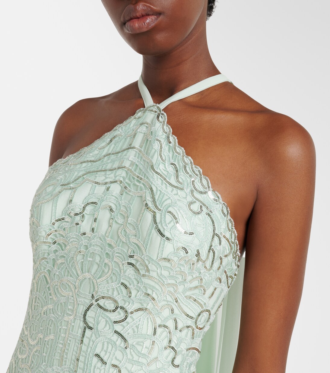 Abito lungo in misto seta con paillettes | Elie Saab