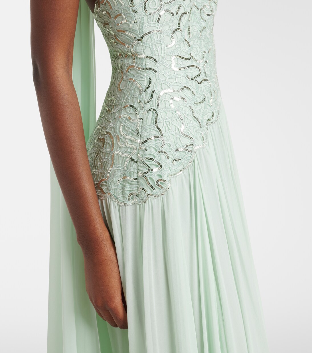 Abito lungo in misto seta con paillettes | Elie Saab