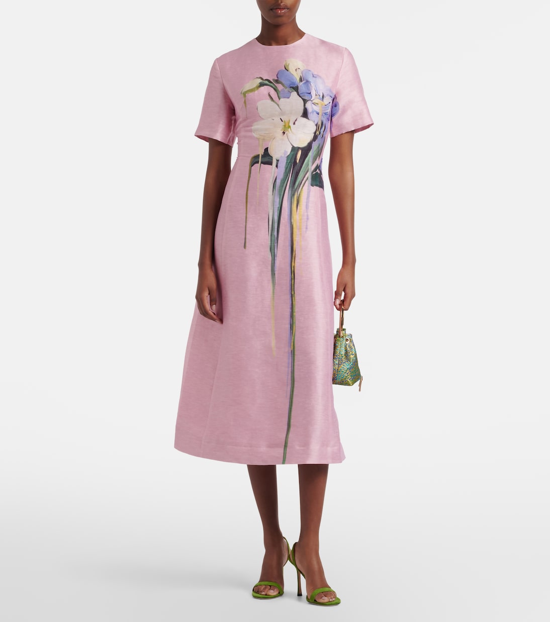 Caroline floral linen-blend midi dress | Leo Lin