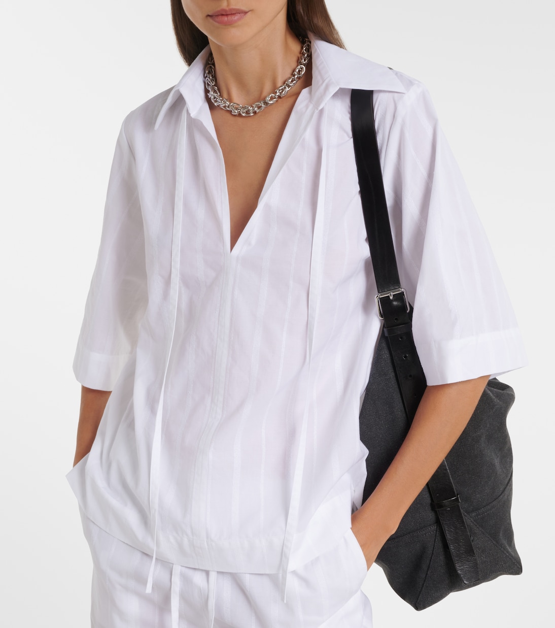 Sofi tie-neck cotton poplin top | Loulou de Saison