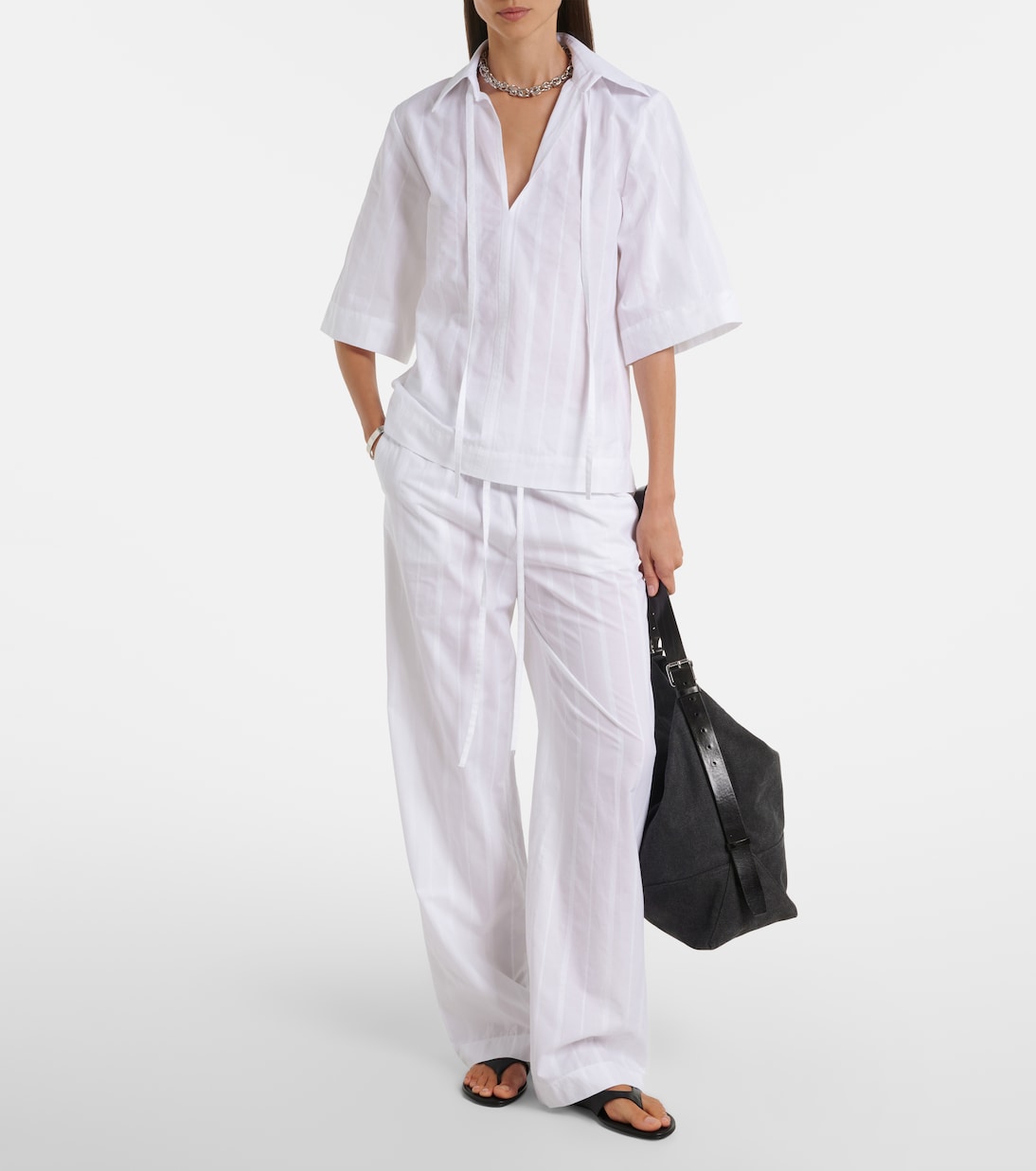 Sofi tie-neck cotton poplin top | Loulou de Saison