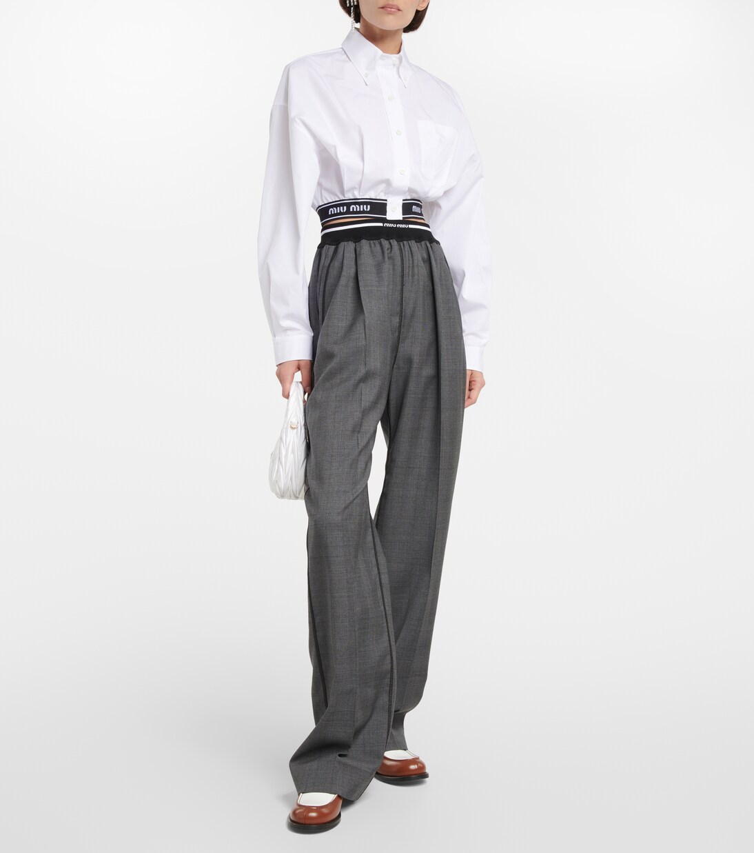 Logo wide-leg checked pants | Miu Miu