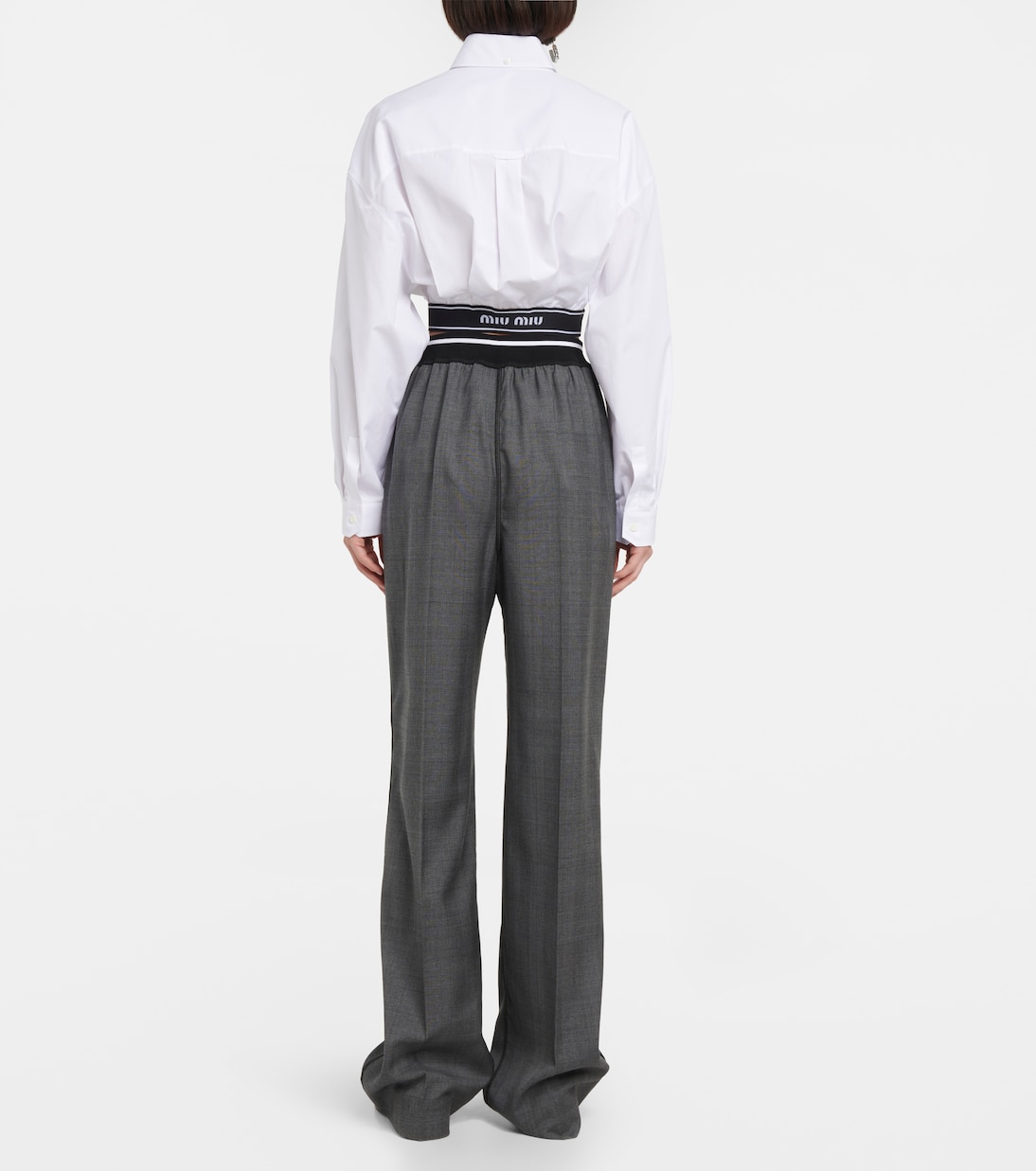 Logo wide-leg checked pants | Miu Miu
