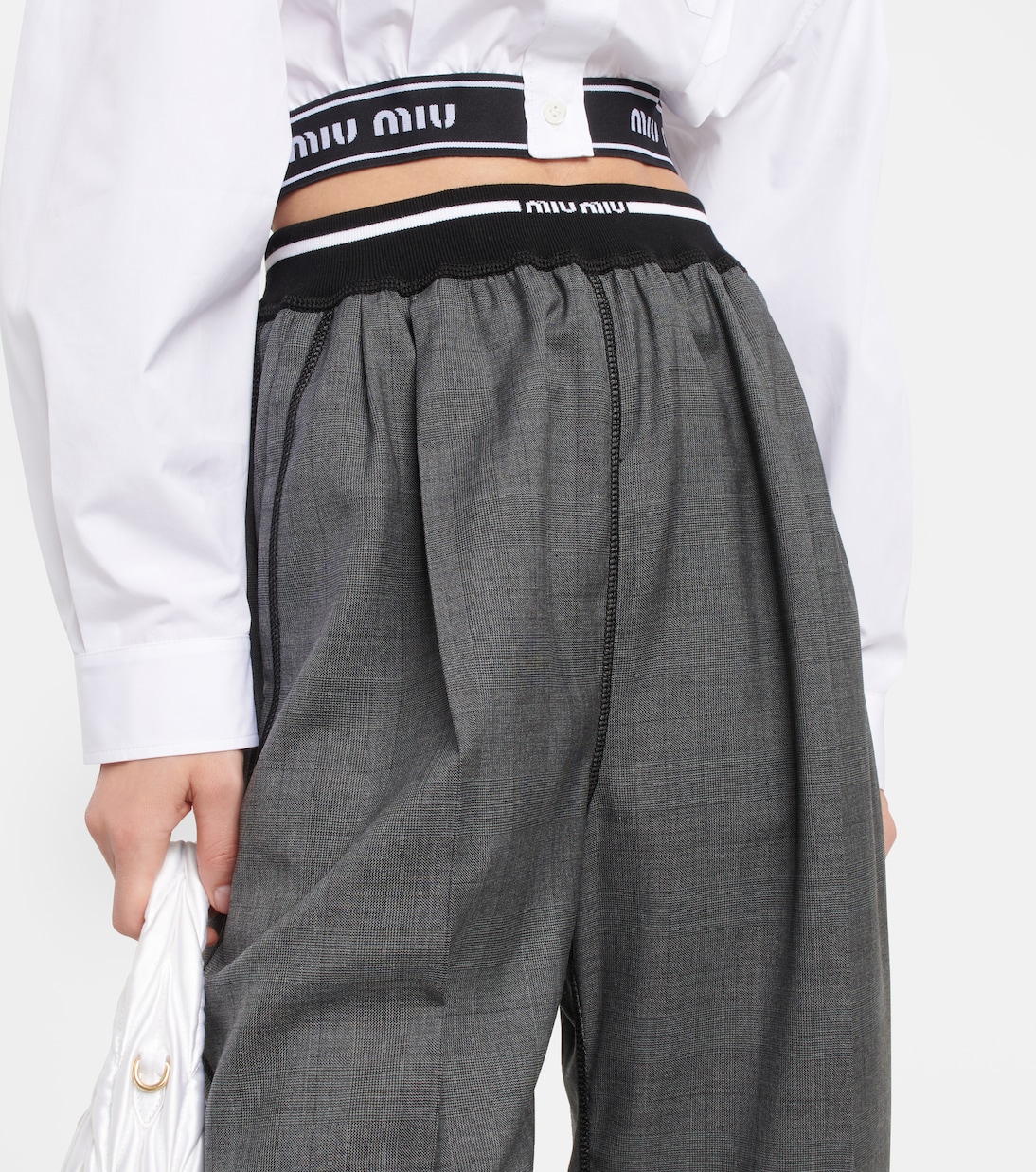Logo wide-leg checked pants | Miu Miu