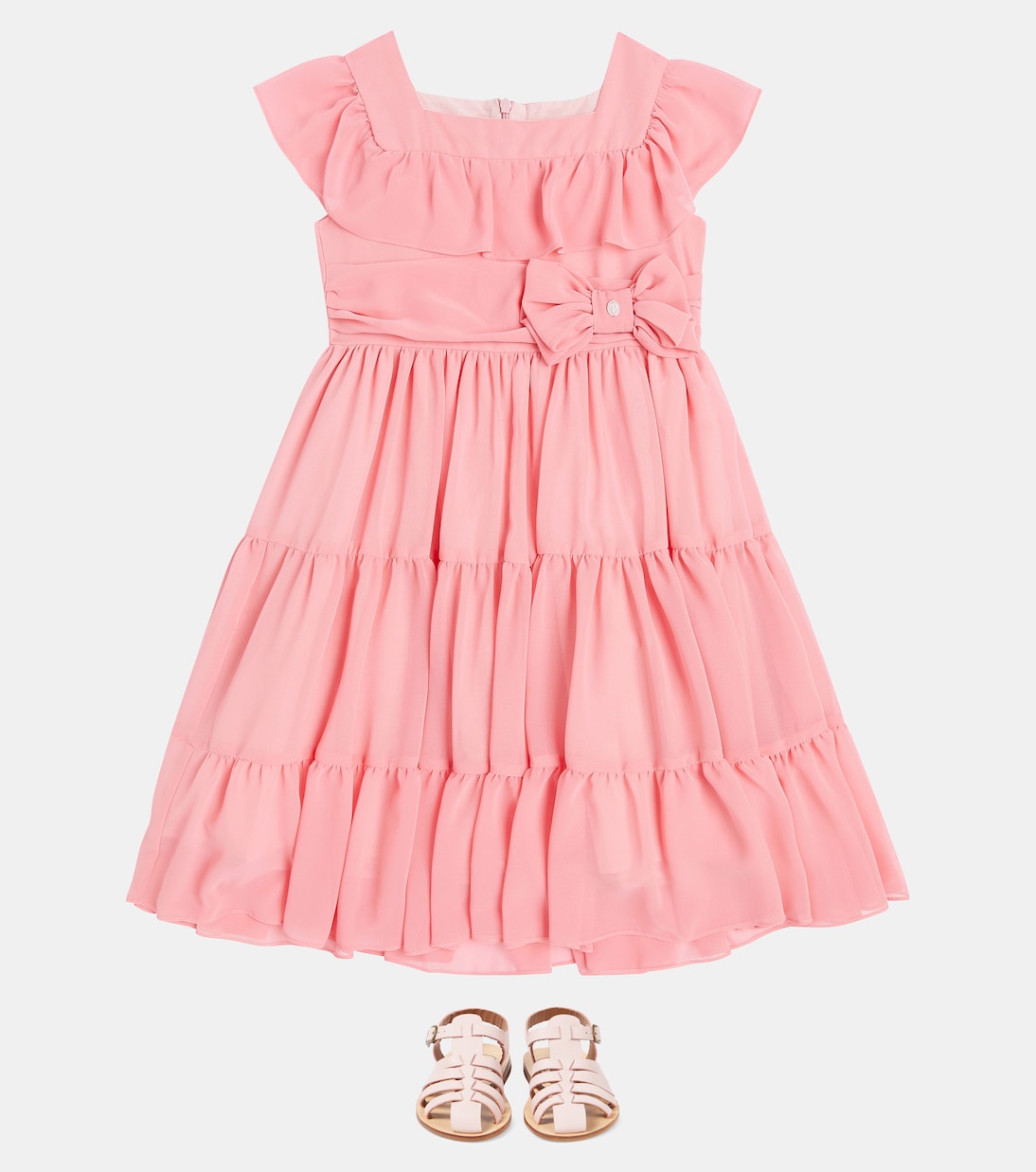 Bow-detail tiered chiffon dress | Patachou