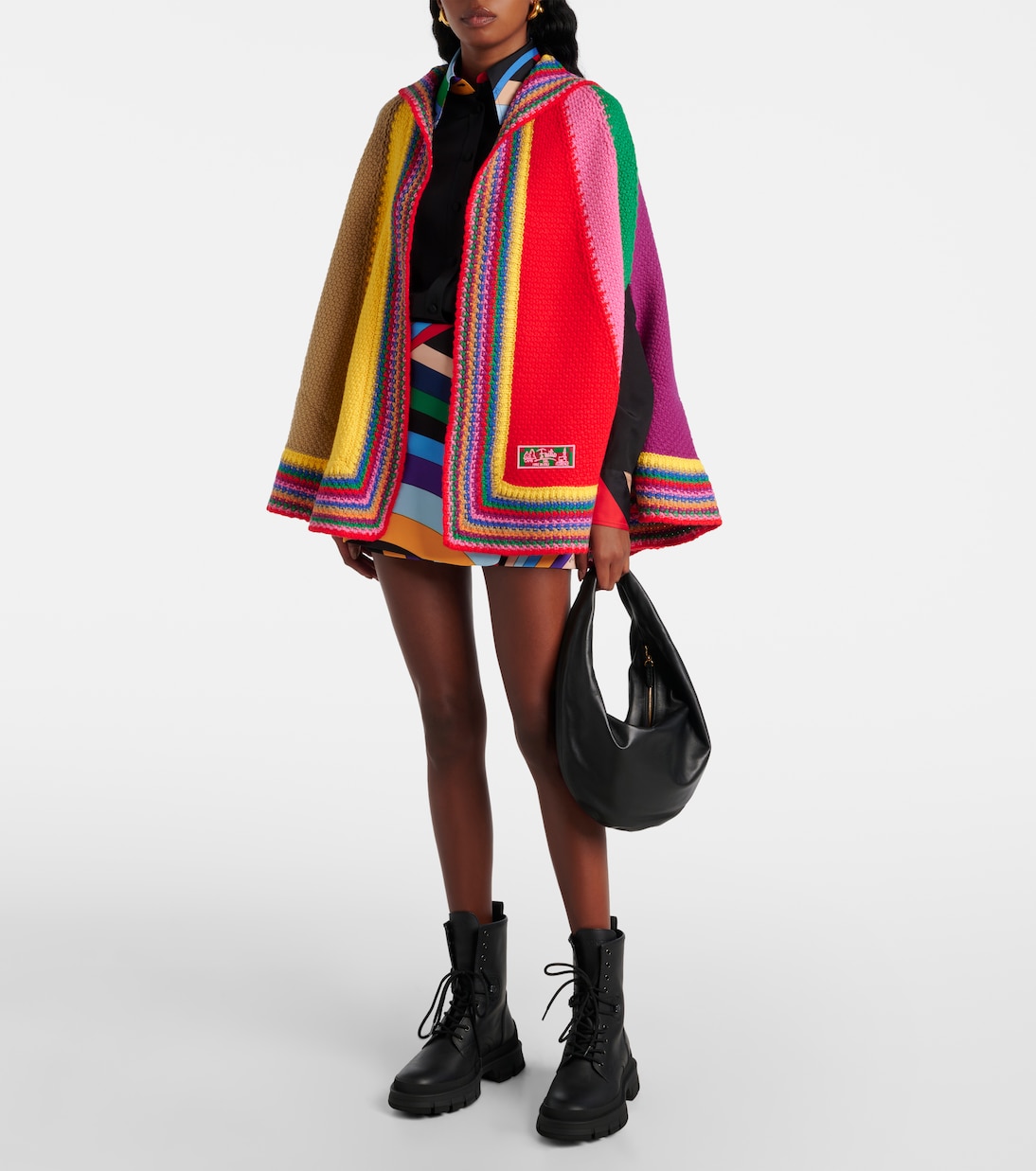 Colorblocked knitted wool poncho | Pucci