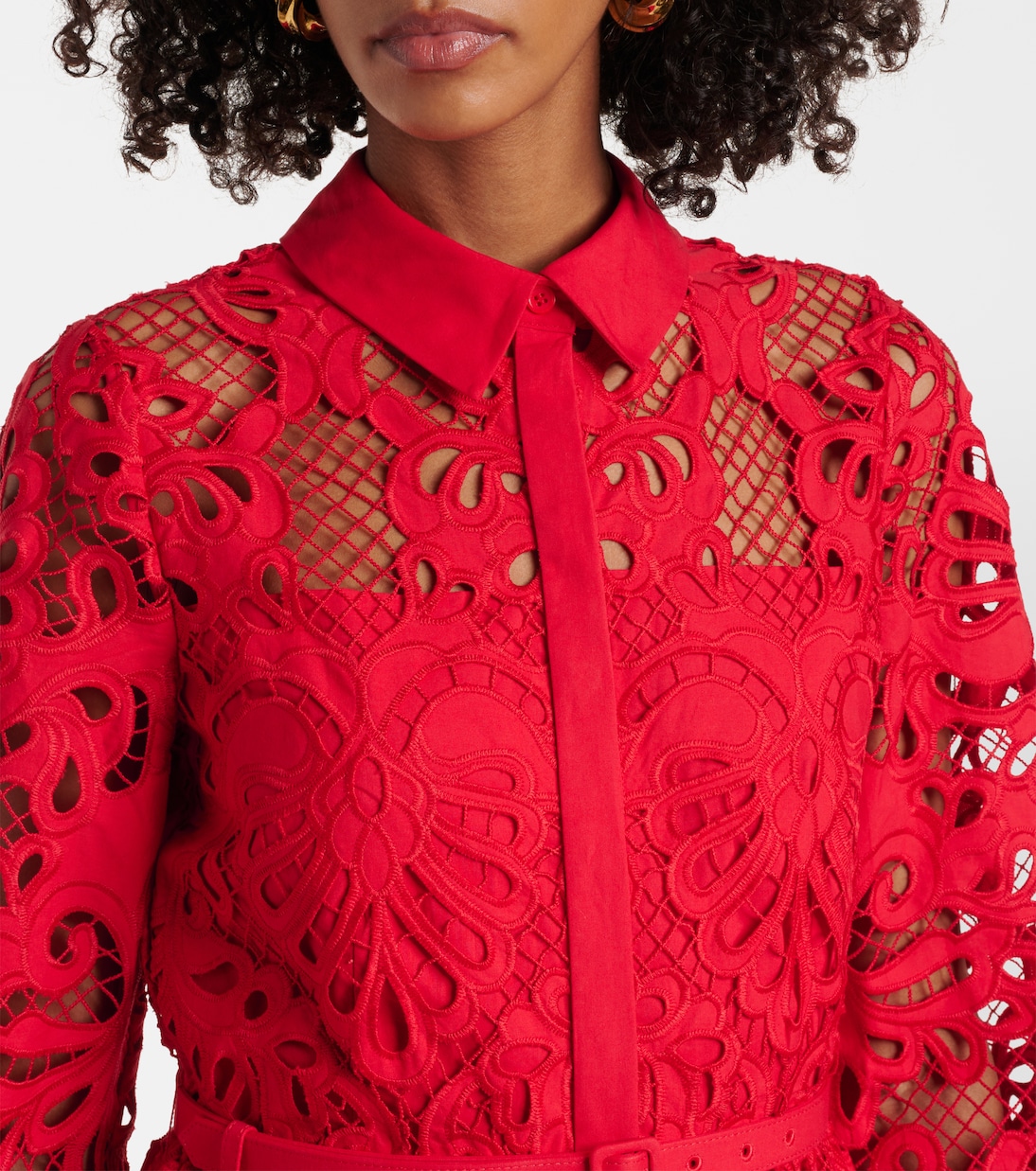 Abito lungo in pizzo di cotone | Self-Portrait