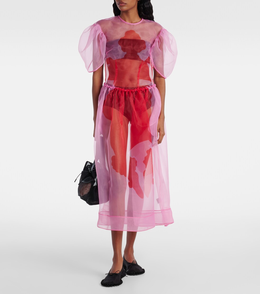 Robe midi imprimée en organza | Simone Rocha