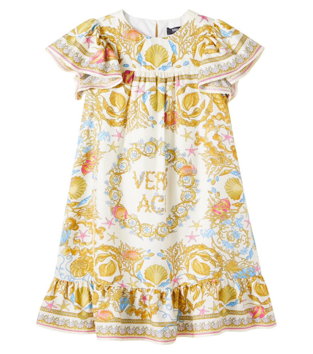 Underwater Barocco ruffled silk dress | Versace Kids