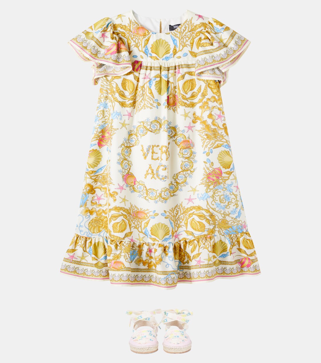 Underwater Barocco ruffled silk dress | Versace Kids