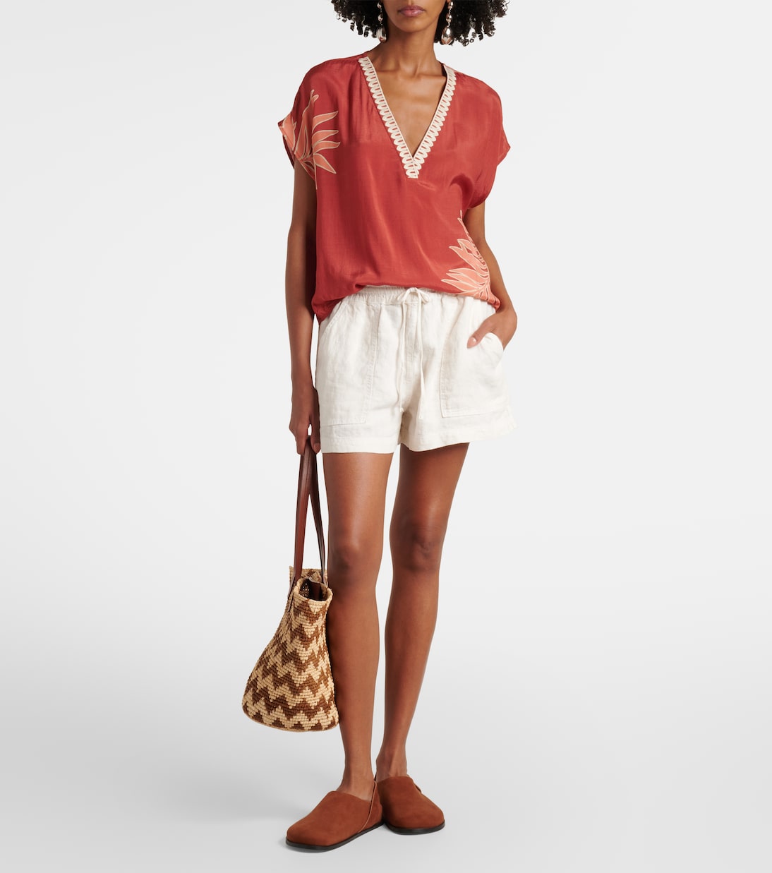 Naomi embroidered printed top | Velvet