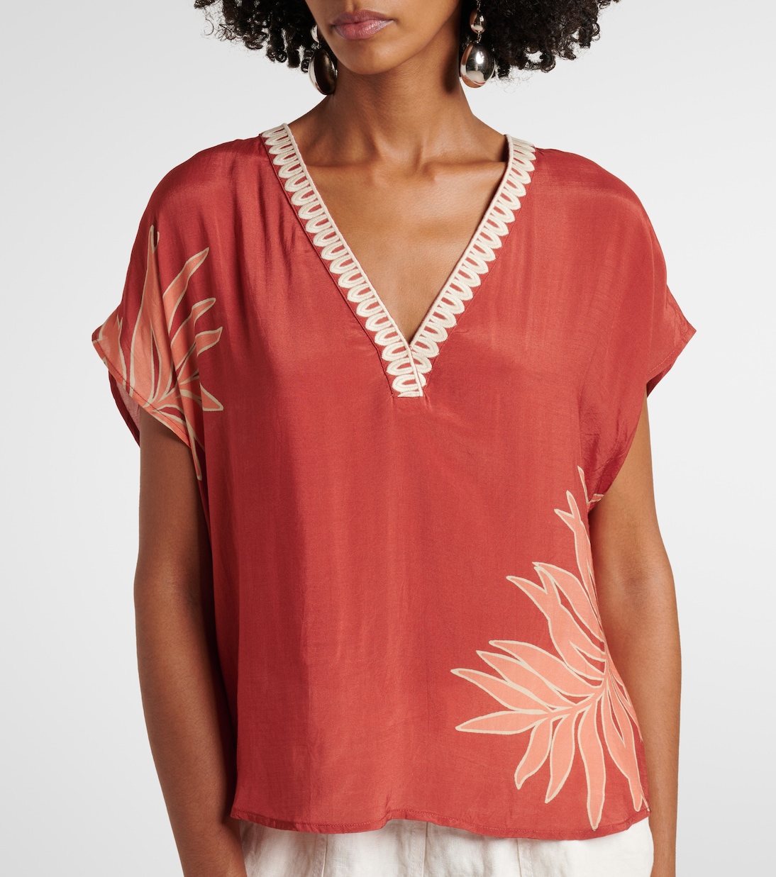 Naomi embroidered printed top | Velvet